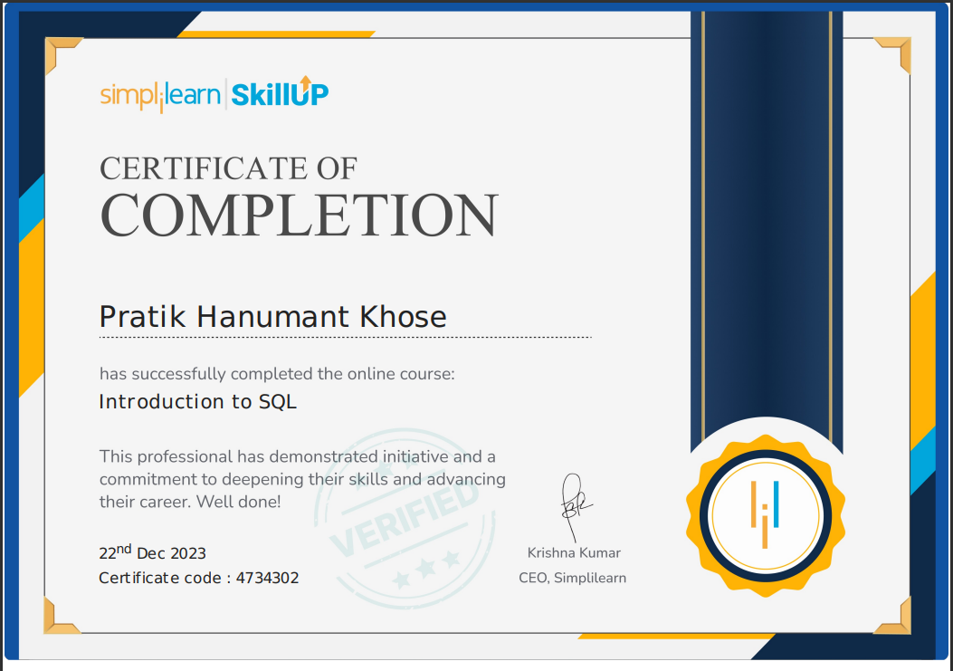 Simplilearn SQL Certification