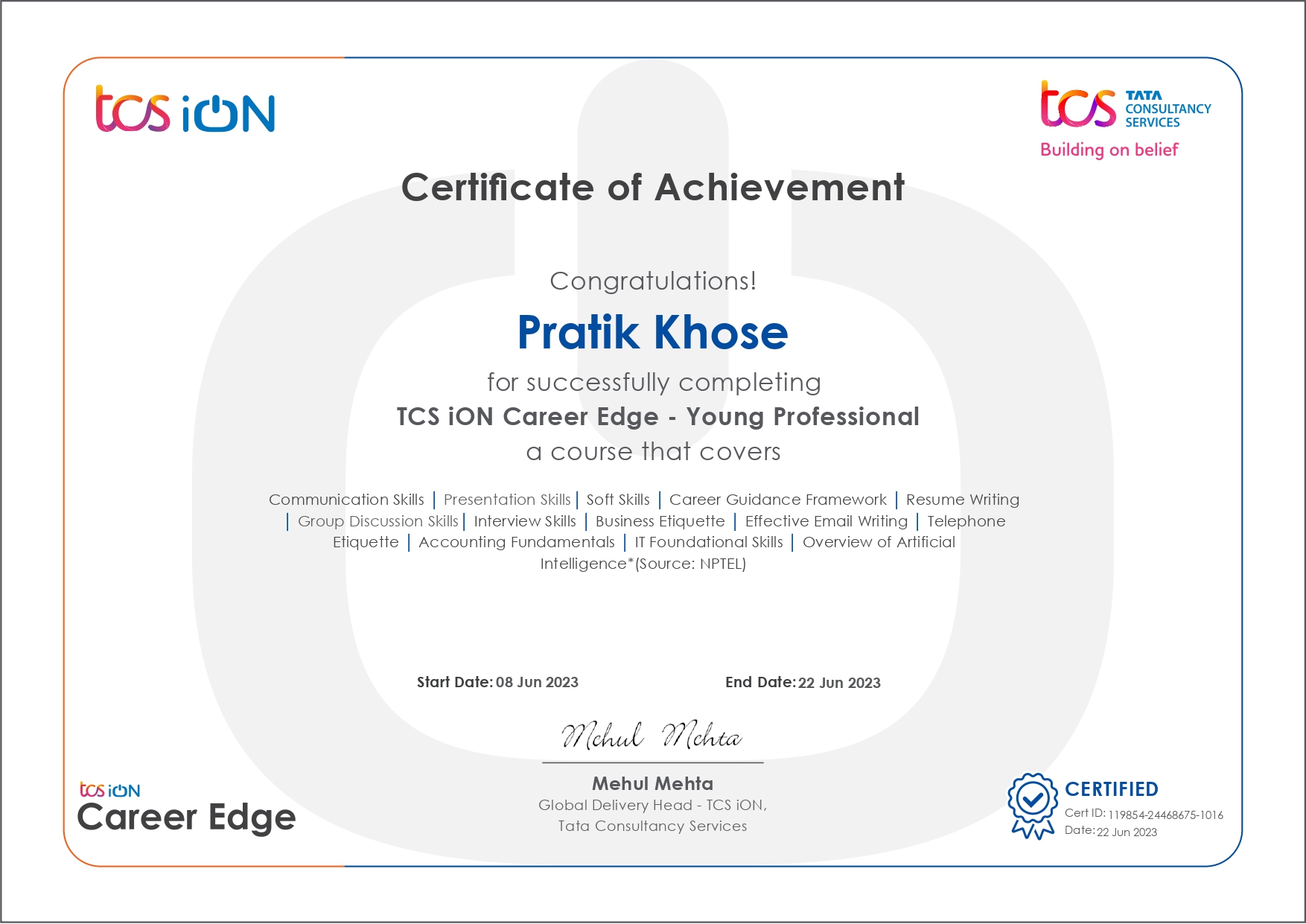 TCS iON Certification